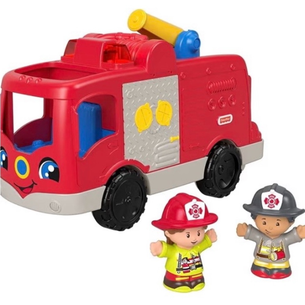 FISHER-PRICE SET - Little People Red Fire Truck Toy W/ 2 Firefighter Figures